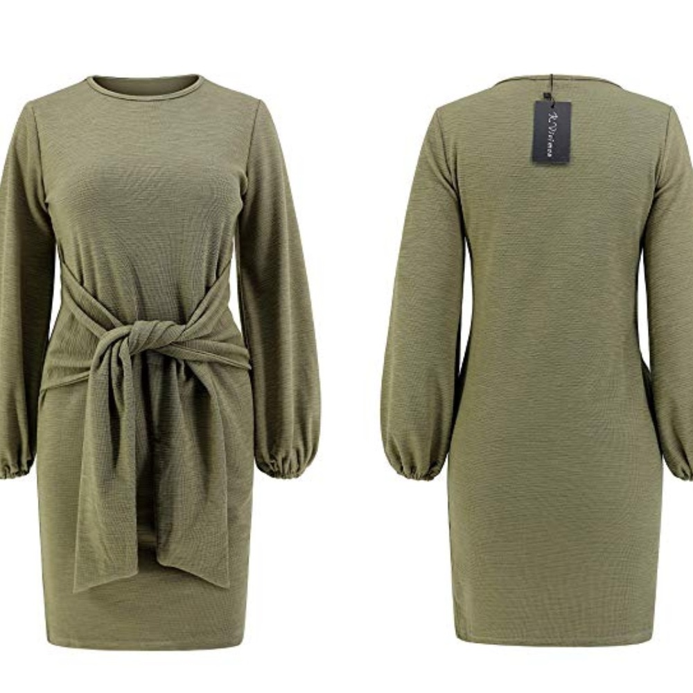 GREEN BODYCON SWEATER DRESS - Picture 5 of 7